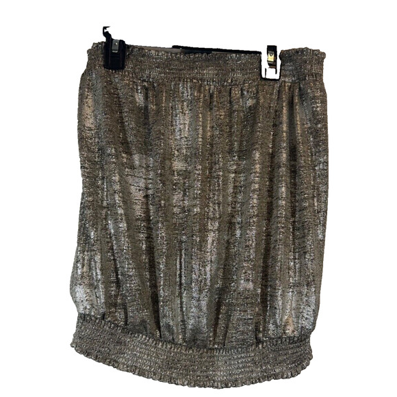 NEW Anthropologie Strapless Top Women’s M Metallic- Silver Elastic Waist D17 - Picture 1 of 5